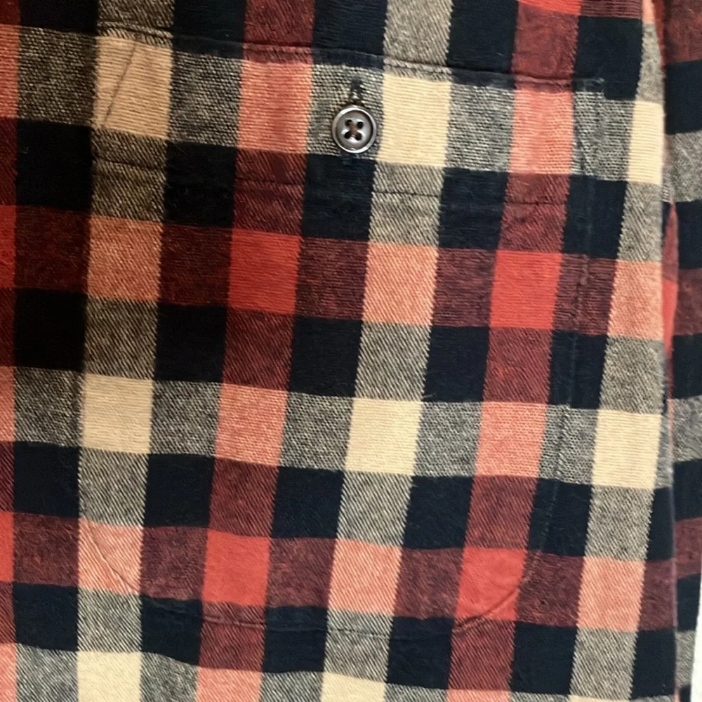 J. Crew Merchantile Flex L Rugged Suede Elbow Patch Plaid Tan Navy Rust Shirt